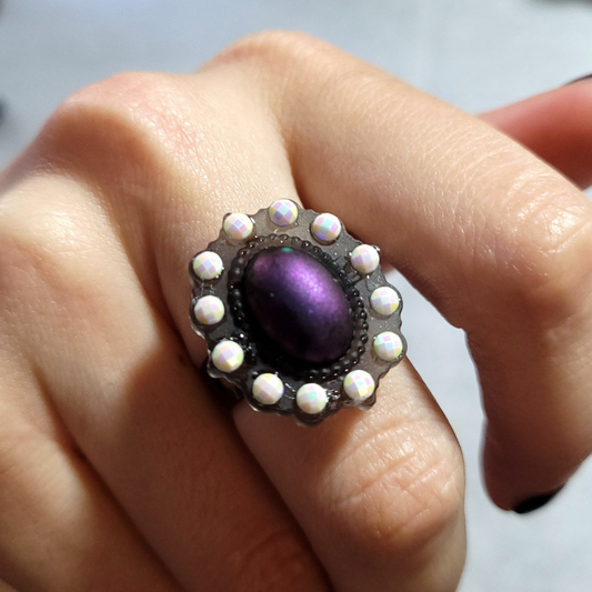 Purple Mourning Ring With Pastel Crystals