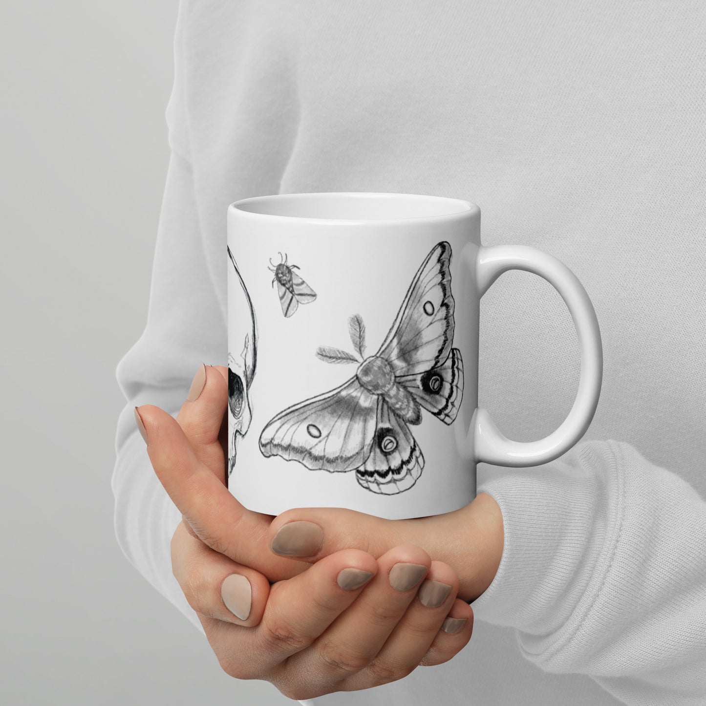 Skull and Moths Glossy Mug