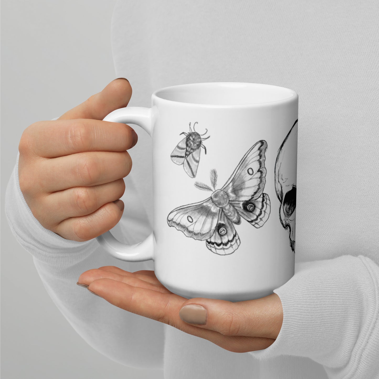 Skull and Moths Glossy Mug